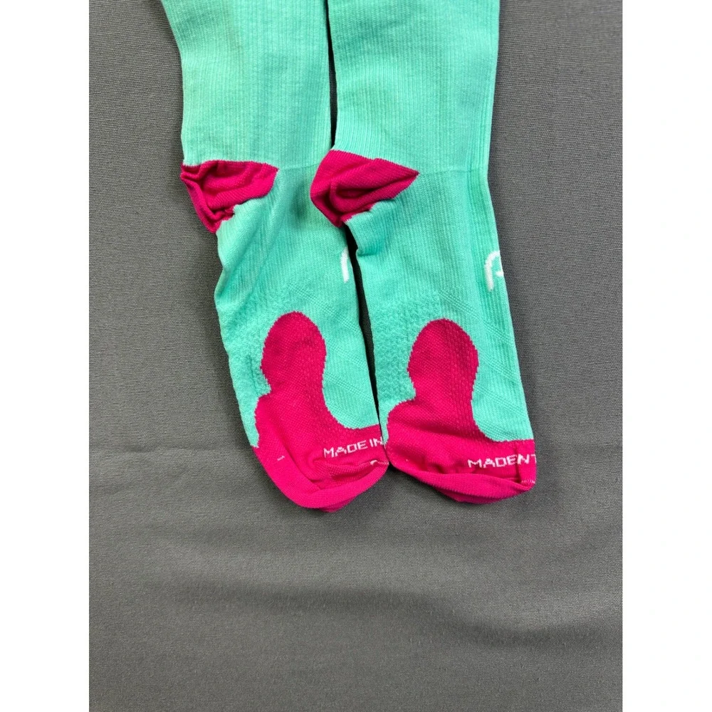 2 pairs Teal Pink EKG Heartbeat Compression Socks Knee High LG/XL Made in USA‎